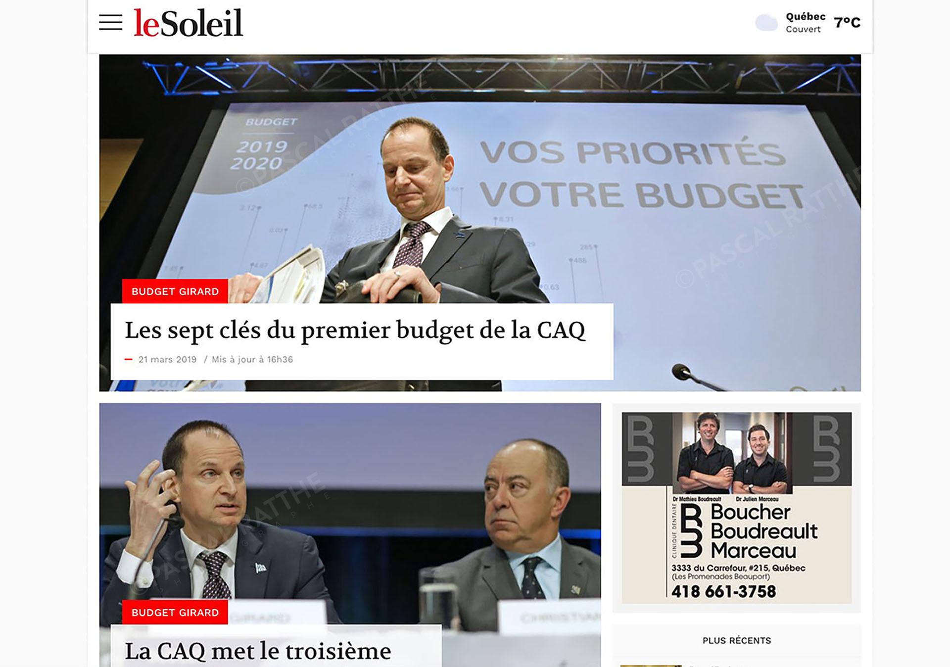 le ministre des finances eric girard et Christian dubé présente le premier budget 2019 de la CAQ durant le huit-clos